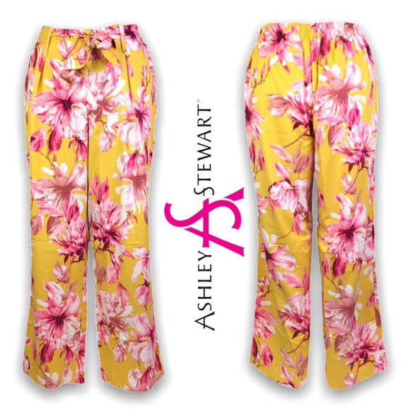 Ashley Stewart Pants - ASHLEY STEWART | Tie Waist Floral Wide Leg Pants